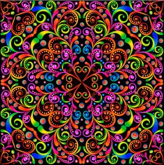 background with colorful swirls ornaments and precious stones