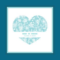 Vector blue and white lace garden plants heart symbol frame N2