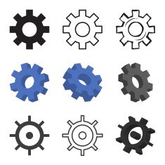 Set of nine gears isolated vector