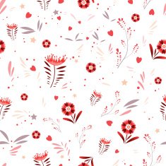 Seamless Vector Floral Pattern with Hearts