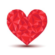 polygonal ruby heart with reflection and shadow