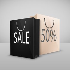 two shopping bags with written sale