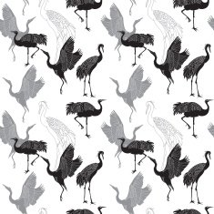 Cranes birds seamless pattern
