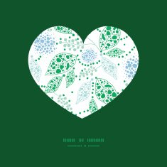 Vector abstract blue and green leaves heart silhouette pattern frame