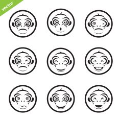 Vector group of monkey in the circle on white background
