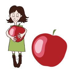 Cartoon girl with an apple N2