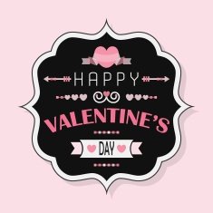 Happy Valentine's Day - Flat vintage emblem on pink background