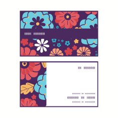 Vector colorful bouquet flowers horizontal stripe frame pattern business cards