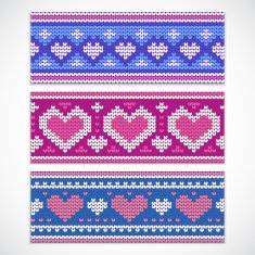 Valentine's seamless knitted banners with hearts