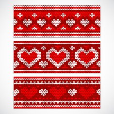 Valentine's seamless knitted banners with hearts N2