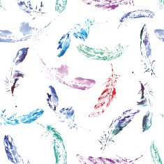 cute pattern of colored feathers painted in watercolor N2