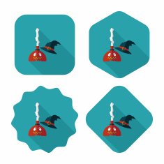 Witch broom flat icon with long shadow eps10