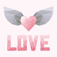 geometric triangular abstract polygonal heart with wings and love word