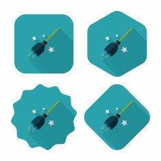 Witch broom flat icon with long shadow eps10 N5