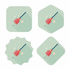 Witch broom flat icon with long shadow eps10 N8