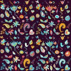 Seamless set multicolored retro flower pattern