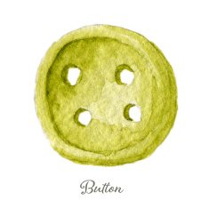 Hand drawn watercolor sewing button green Eps10
