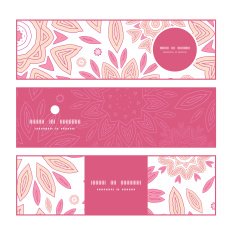 Vector pink abstract flowers horizontal banners set pattern background