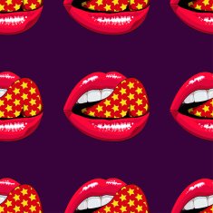 Pink lips seamless pattern on a background