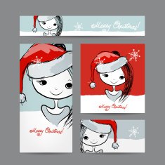 Christmas cards with santa girl sketch for your design N2