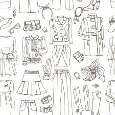 Outline Sketch Females clothing accessories seamless pattern