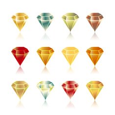 Cartoon vector gems and diamonds icons set in different colors N4