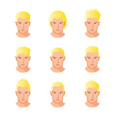 Set different hair style young men portraits isolated vector illustrations