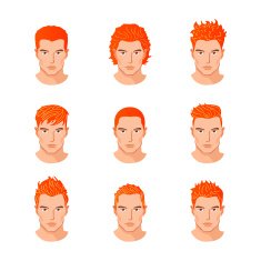 Set different hair style young men portraits isolated vector illustrations N2