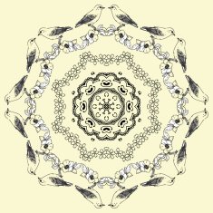 round pattern with birds and flowers not seamless rastr