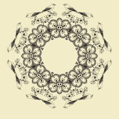 rastr round pattern with birds and flowers not seamless