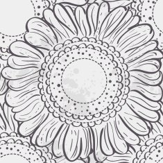 Seamless texture stylized sunflowers black contour