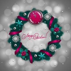 New Year's background - a wreath of fir branches balls