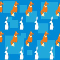abstract geometric seamless pattern with funny fox and rabbit