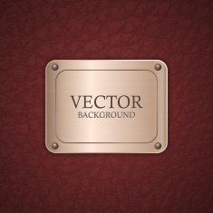 Metal label on leather background