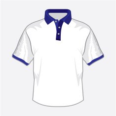 White polo shirt design with dark blue collar