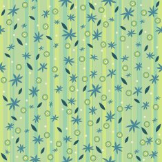 Green striped pattern with blue flowers