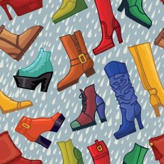 Colored women's boots shoes raindrops seamless pattern