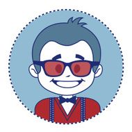 Fashionable and happy showman in sunglasses
