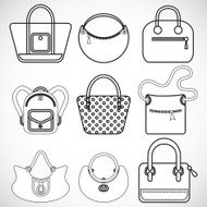 Black and white icons female bags vector N2