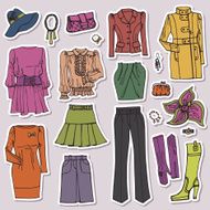 Fashion Sketch Females clothing and accessories set Sticker