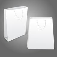 Two realistic white blank paper bags Isolated on grey background