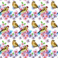 vintage seamless texture with cute birds watercolor