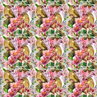 vintage seamless texture with cute birds watercolor N2
