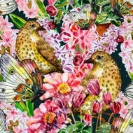 colorful seamless texture with cute birds watercolor