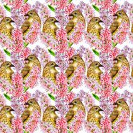 vintage seamless texture with cute birds watercolor N3