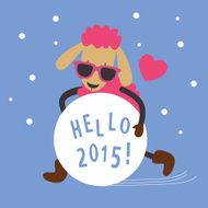New year card with sheep and snowball