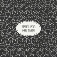 Romantic line seamless pattern with hearts Beautiful vector illustration