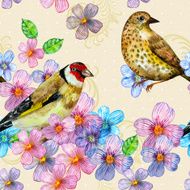 seamless texture with cute birds watercolor