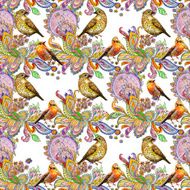vintage seamless texture with cute birds watercolor N4