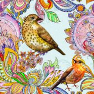 colorful seamless texture with cute birds watercolor N2